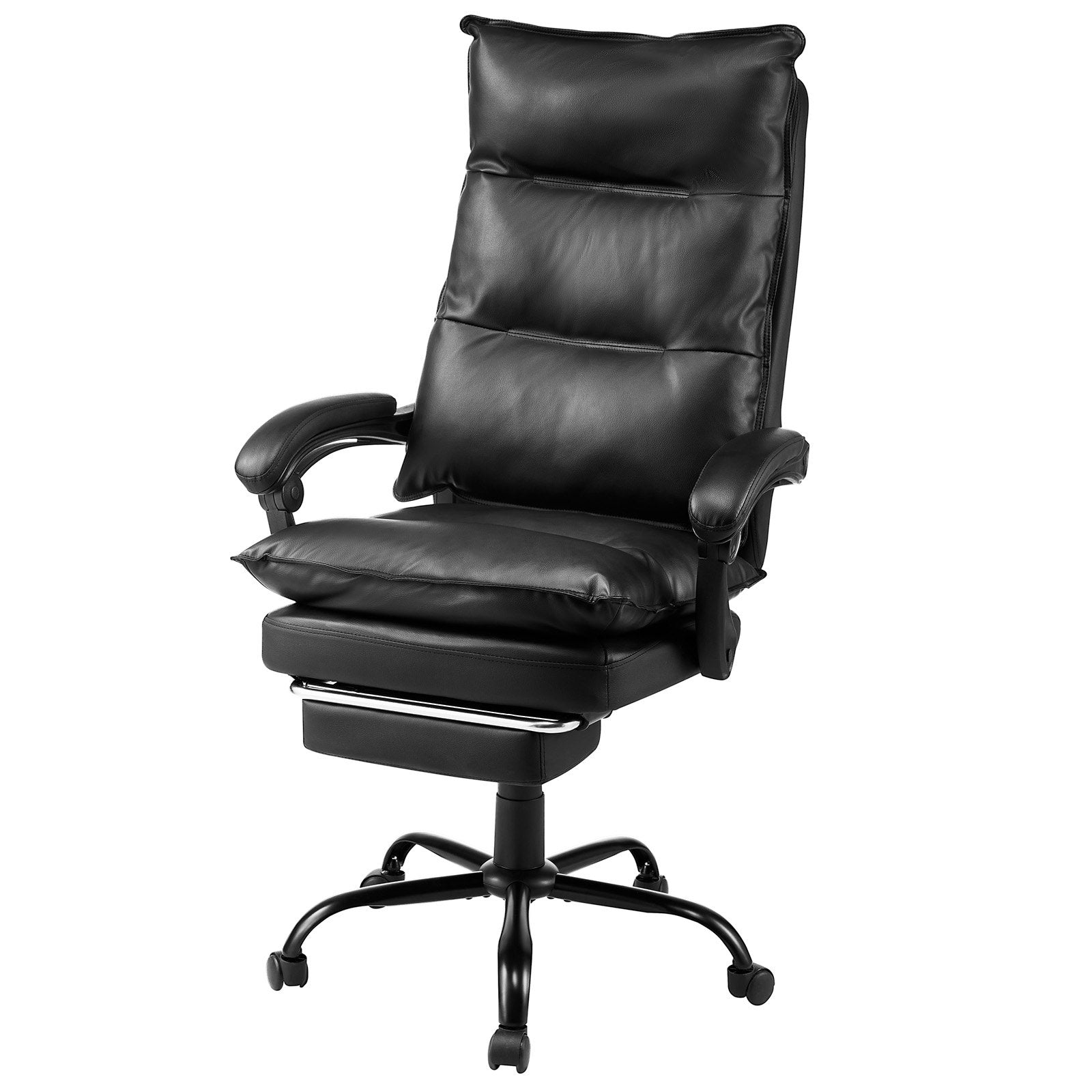 Luxurious Ergonomic Executive Office Chair with Footrest, 135° Recline & Adjustable Height, PU Leather, Lumbar Support, Swivel Rolling, Black