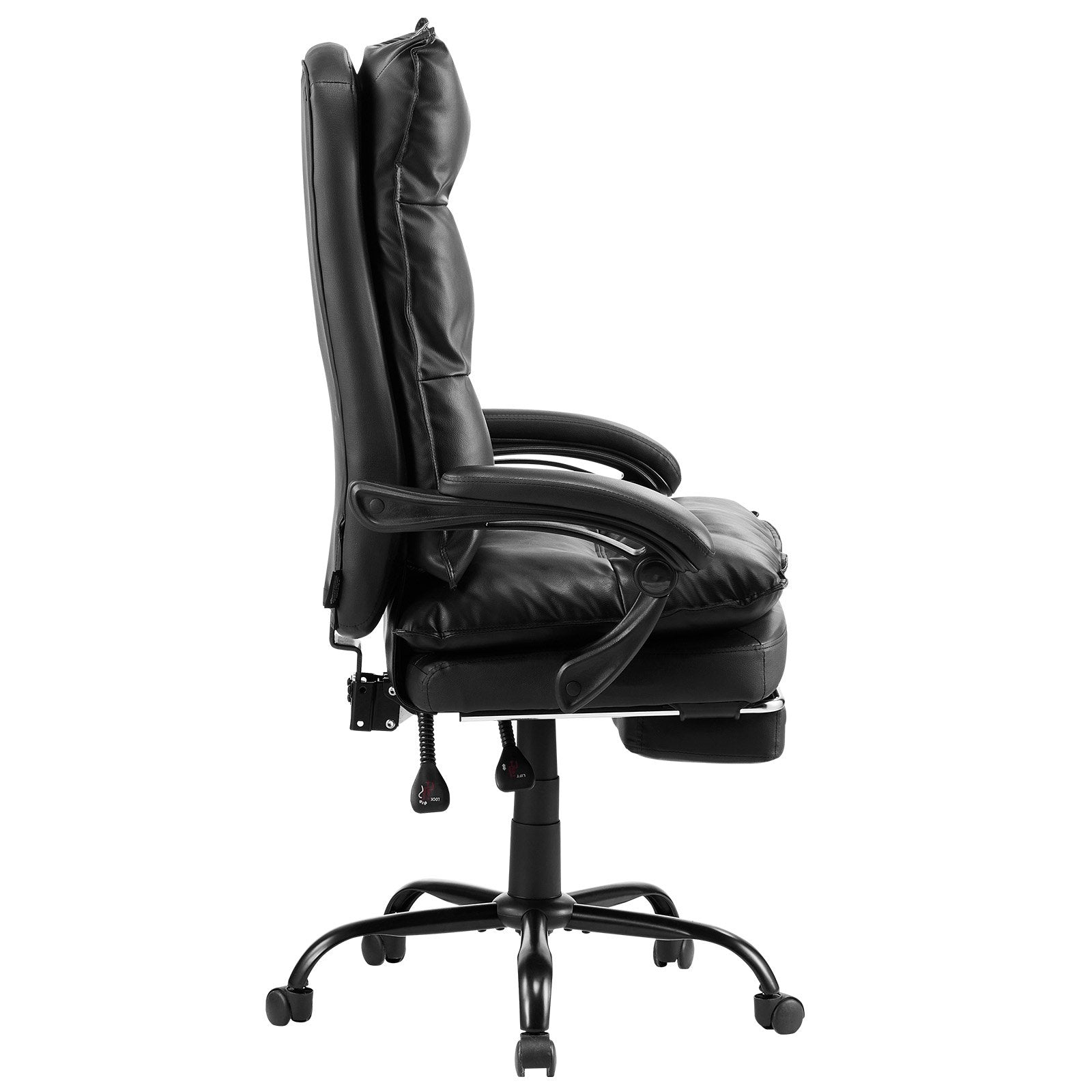 Luxurious Ergonomic Executive Office Chair with Footrest, 135° Recline & Adjustable Height, PU Leather, Lumbar Support, Swivel Rolling, Black