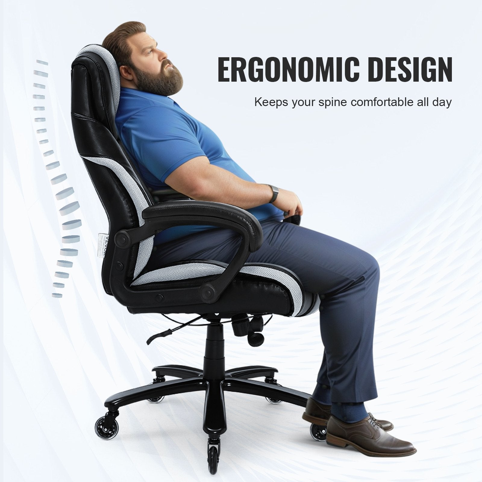 Heavy Duty Ergonomic Executive Office Chair with Adjustable Lumbar Support, 400lbs Capacity, Wide Cushioned Seat, Quiet PU Wheels, Metal Base