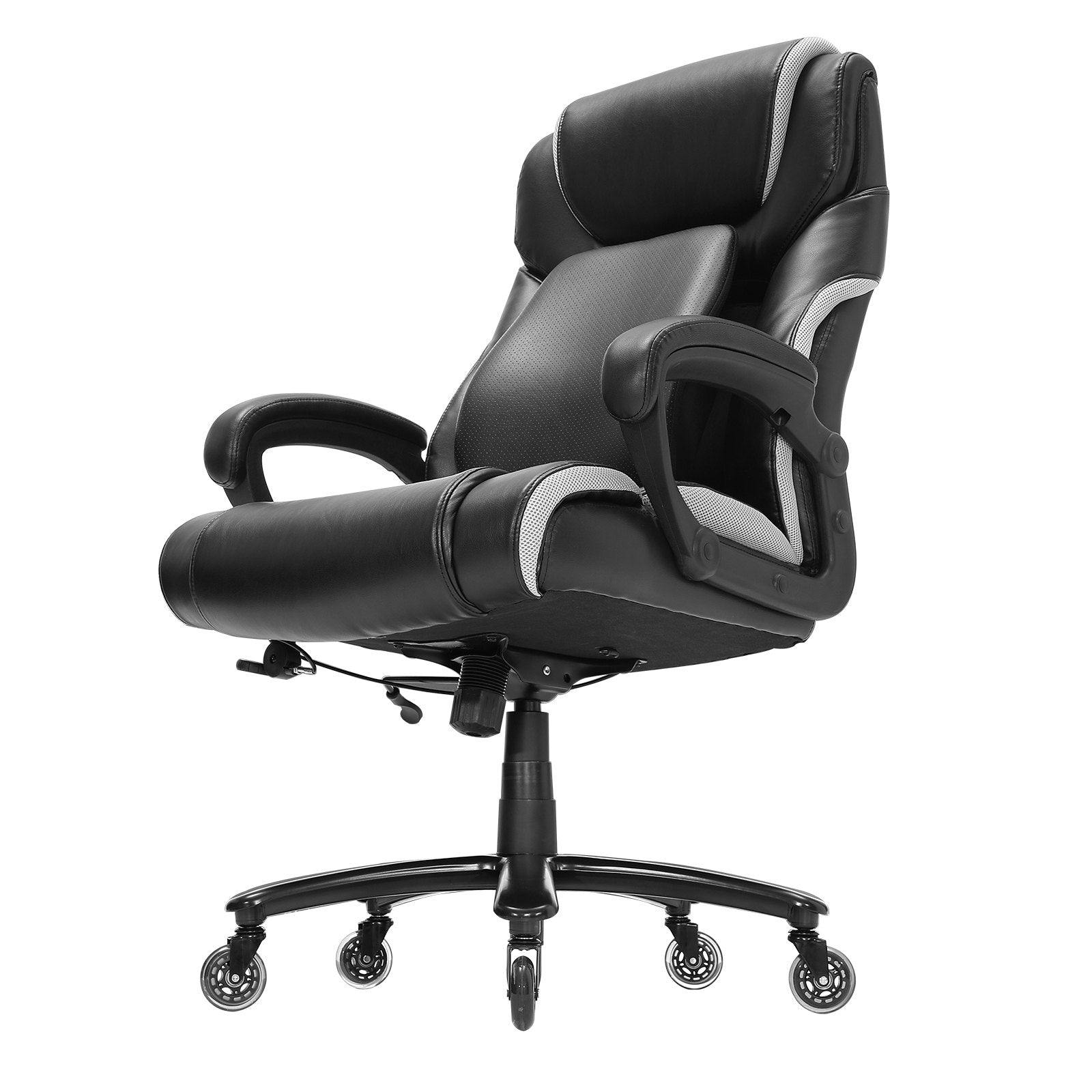 Heavy Duty Ergonomic Executive Office Chair with Adjustable Lumbar Support, 400lbs Capacity, Wide Cushioned Seat, Quiet PU Wheels, Metal Base