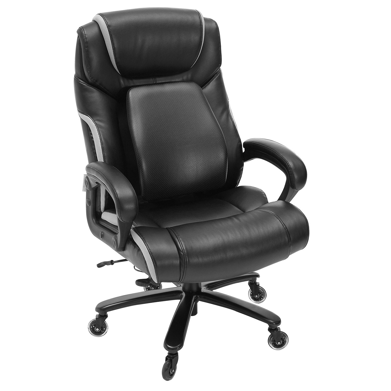 Heavy Duty Ergonomic Executive Office Chair with Adjustable Lumbar Support, 400lbs Capacity, Wide Cushioned Seat, Quiet PU Wheels, Metal Base