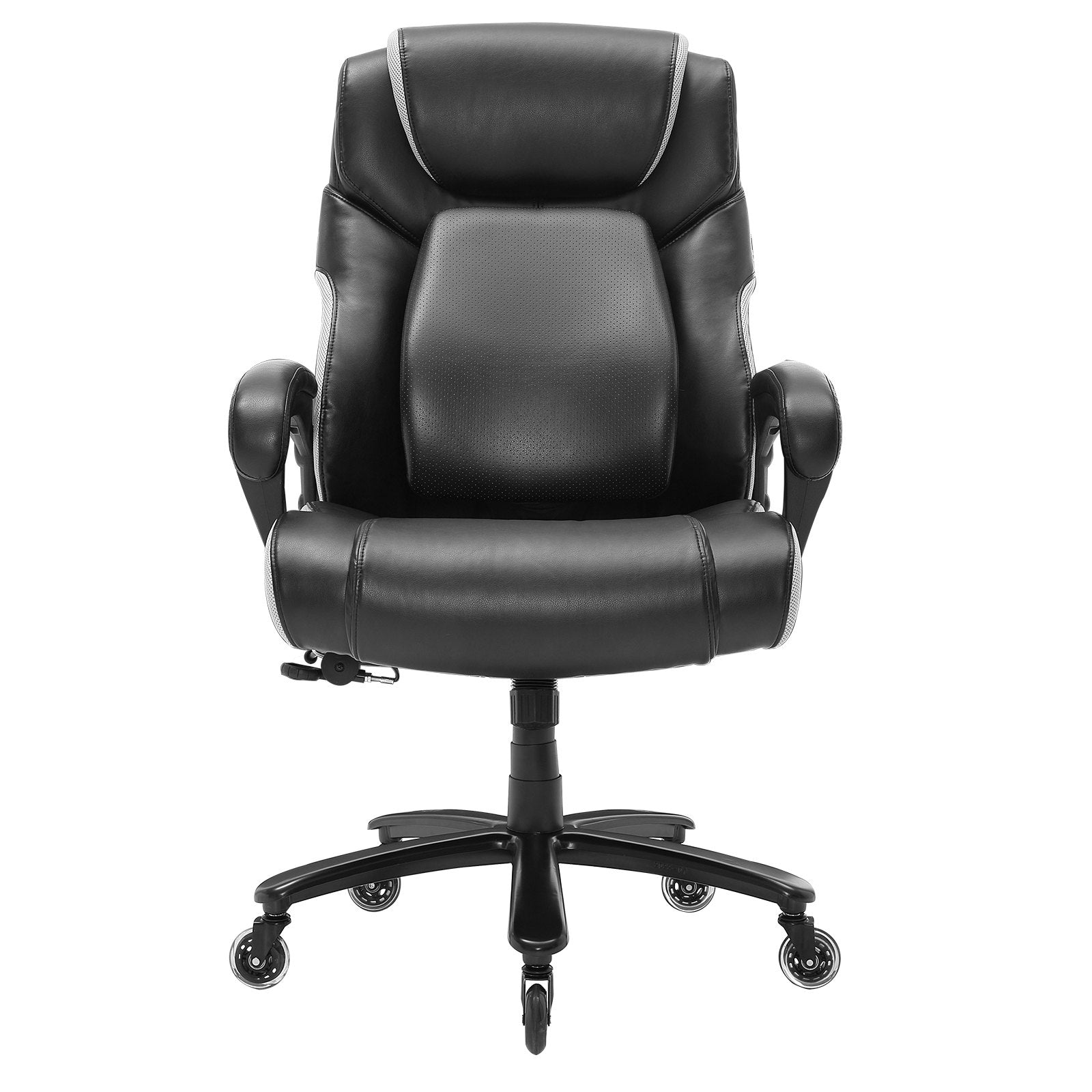 Heavy Duty Ergonomic Executive Office Chair with Adjustable Lumbar Support, 400lbs Capacity, Wide Cushioned Seat, Quiet PU Wheels, Metal Base