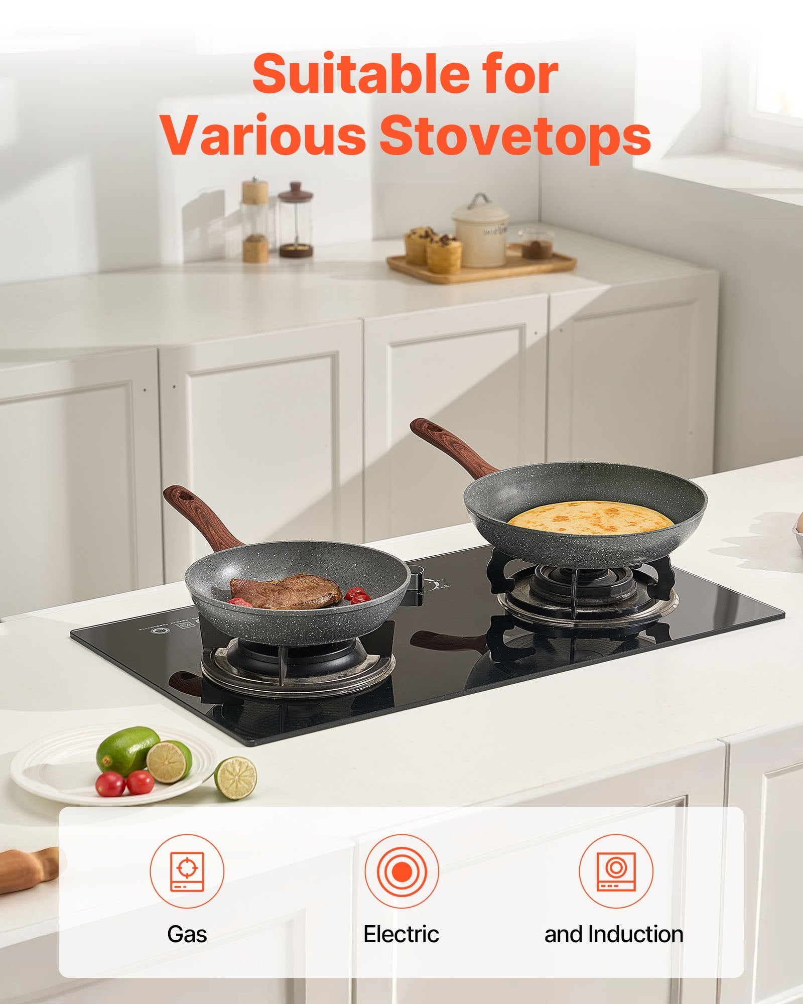 Durable Nonstick Skillet Set: 3-Piece Aluminum Fry Pans for Gas, Electric, Induction - Heat-Resistant, Easy-Clean, Even Heat Distribution