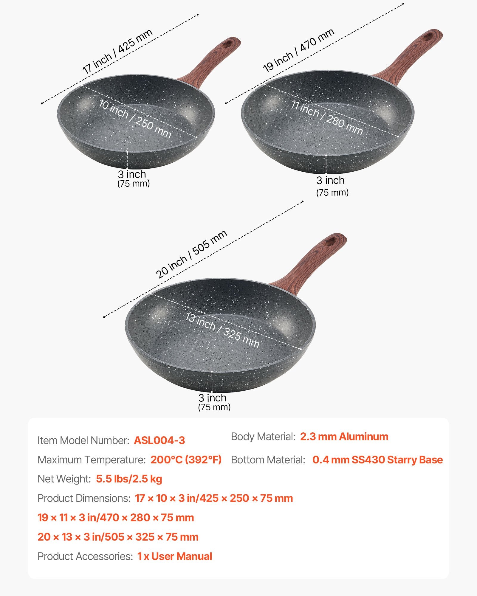 Durable Nonstick Skillet Set: 3-Piece Aluminum Fry Pans for Gas, Electric, Induction - Heat-Resistant, Easy-Clean, Even Heat Distribution