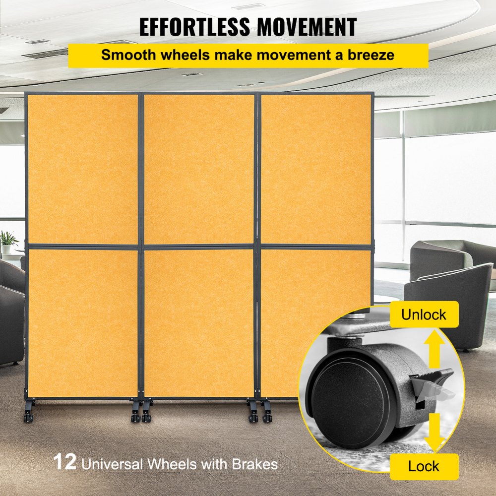 VEVOR Acoustic Room Divider 72"x66" Office Partition Panel 3 Pack Office Divider Wall Orange Color Office Dividers Partition Wall Polyester & 45 Steel Cubicle Wall Reduce Noise and Visual Distractions