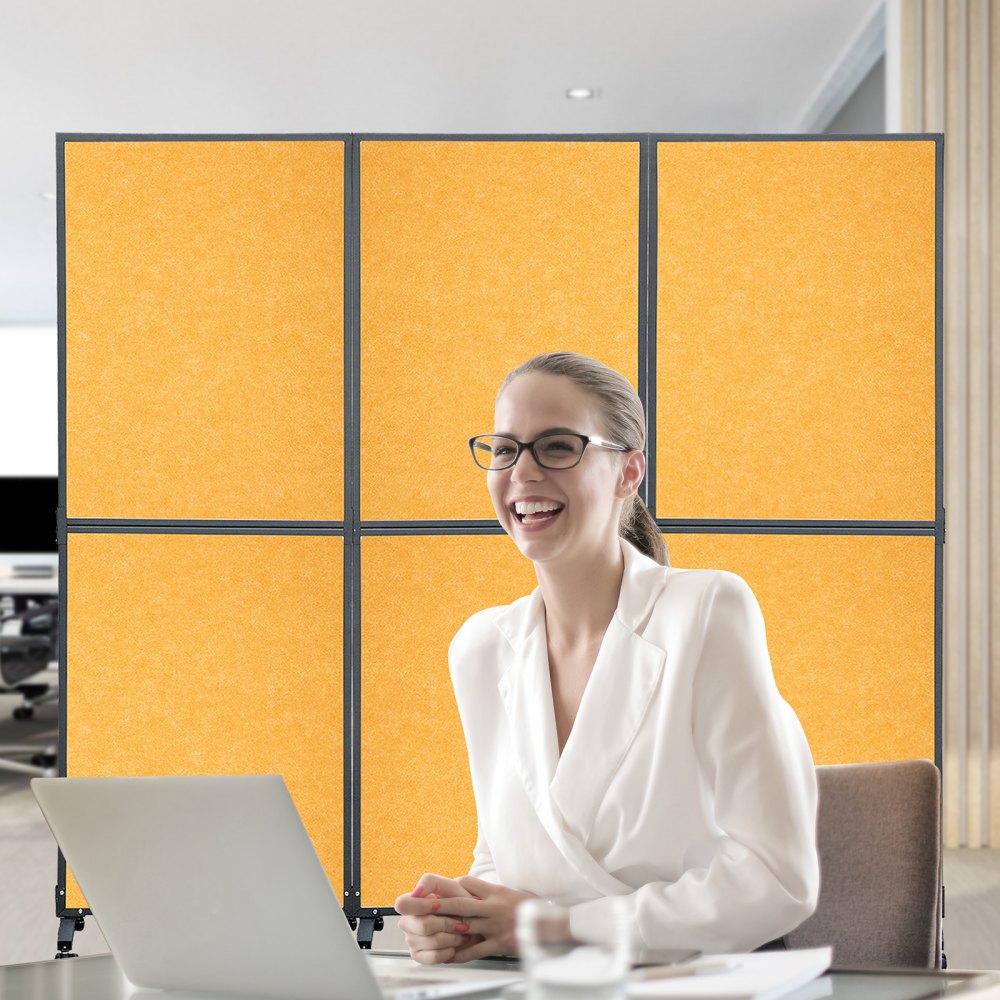 VEVOR Acoustic Room Divider 72"x66" Office Partition Panel 3 Pack Office Divider Wall Orange Color Office Dividers Partition Wall Polyester & 45 Steel Cubicle Wall Reduce Noise and Visual Distractions