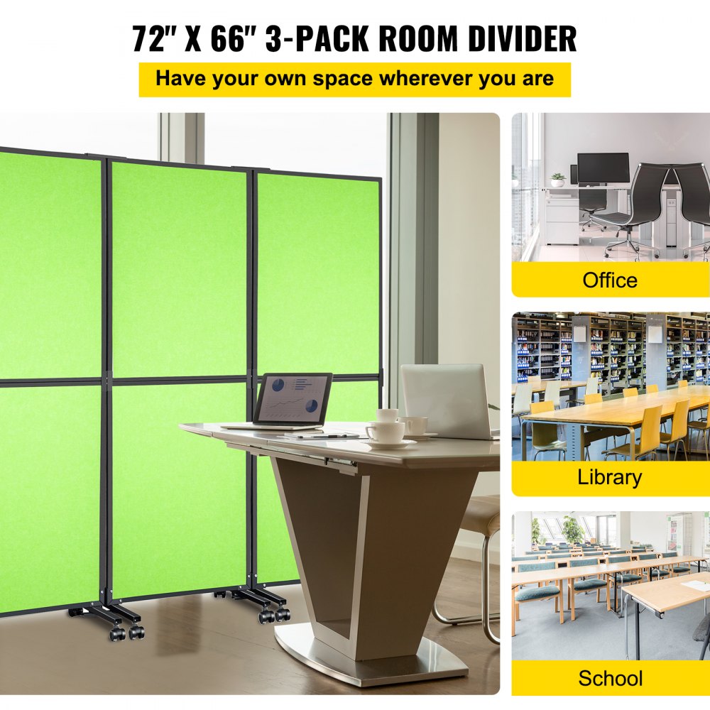 VEVOR Acoustic Room Divider 72\" x 66\" Office Partition Panel 3 Pack Office Divider Wall Tea Green Office Dividers Partition Wall Polyester & 45 Steel Cubicle Wall Reduce Noise and Visual Distractions