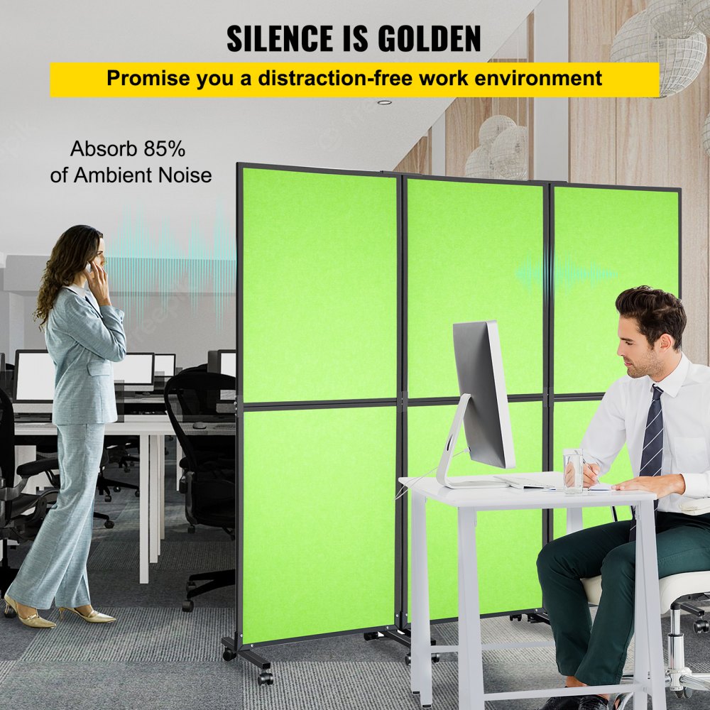 VEVOR Acoustic Room Divider 72\" x 66\" Office Partition Panel 3 Pack Office Divider Wall Tea Green Office Dividers Partition Wall Polyester & 45 Steel Cubicle Wall Reduce Noise and Visual Distractions