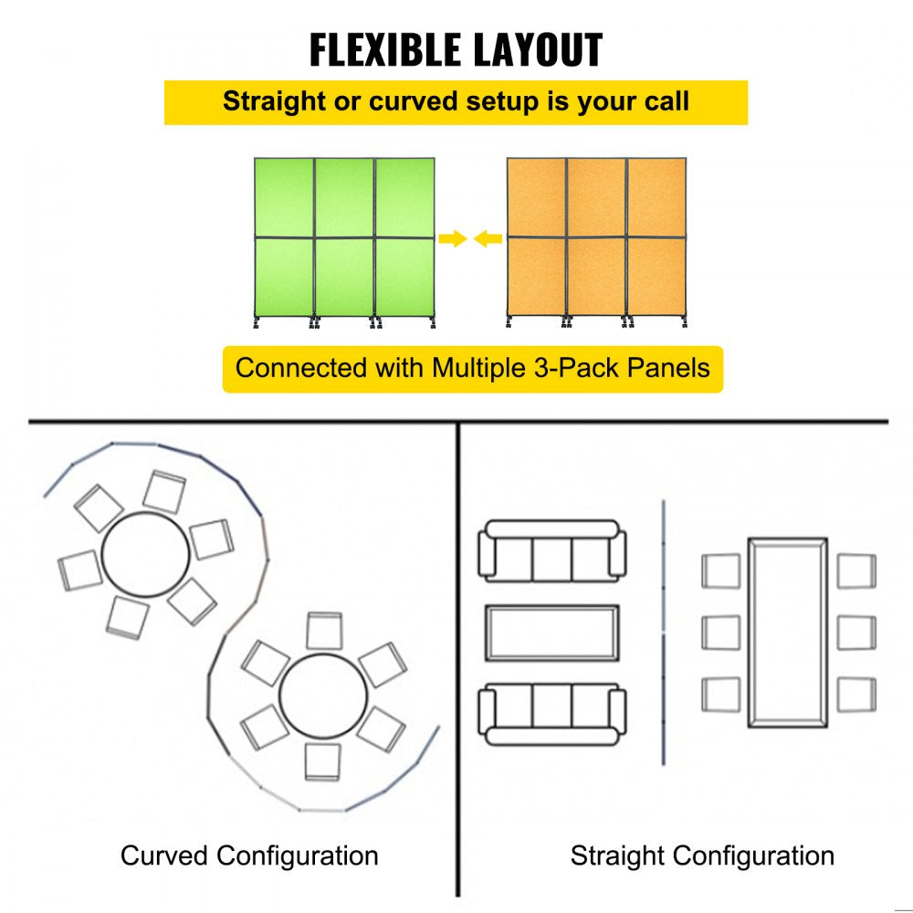 VEVOR Acoustic Room Divider 72\" x 66\" Office Partition Panel 3 Pack Office Divider Wall Tea Green Office Dividers Partition Wall Polyester & 45 Steel Cubicle Wall Reduce Noise and Visual Distractions
