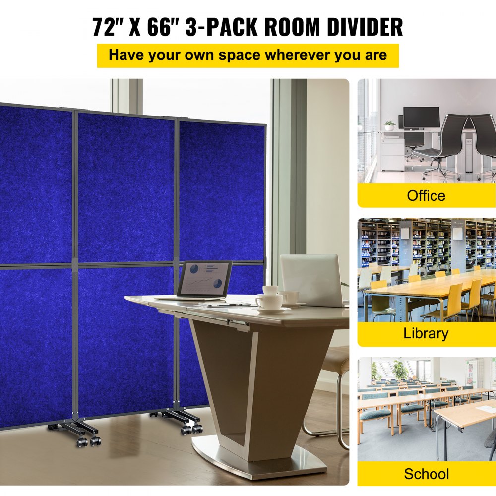 VEVOR Acoustic Room Divider 72" x 66" Office Partition Panel 3 Pack Office Divider Wall Navy Blue Office Dividers Partition Wall Polyester & 45 Steel Cubicle Wall Reduce Noise and Visual Distractions