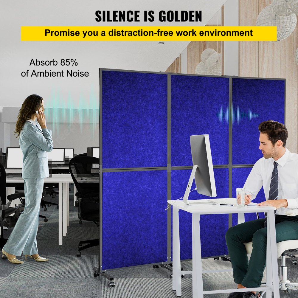 VEVOR Acoustic Room Divider 72" x 66" Office Partition Panel 3 Pack Office Divider Wall Navy Blue Office Dividers Partition Wall Polyester & 45 Steel Cubicle Wall Reduce Noise and Visual Distractions