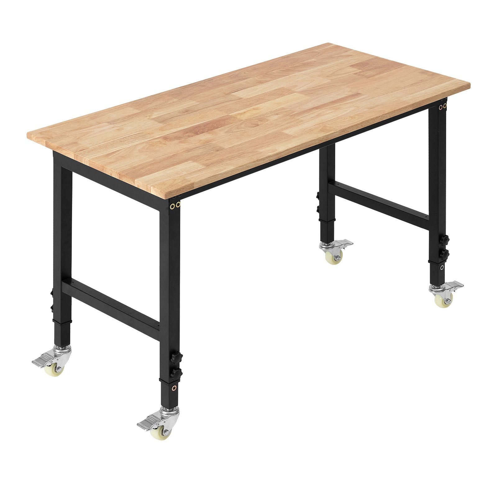 Mobile Adjustable Workbench with Oak Wood Top, 1500 lbs Capacity, 28.5-42.3 Inch Height, Heavy-Duty for Garage, Workshop, Home, and Office Use