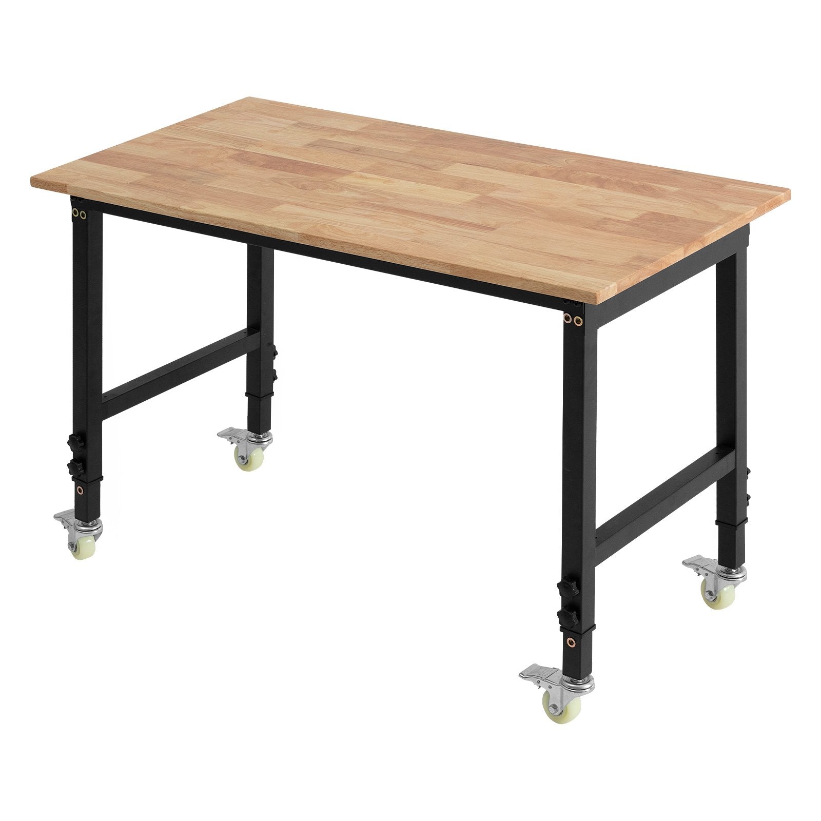 Mobile Adjustable Workbench with Oak Wood Top, 1500 lbs Capacity, 28.5-42.3 Inch Height, Heavy-Duty for Garage, Workshop, Home, and Office Use