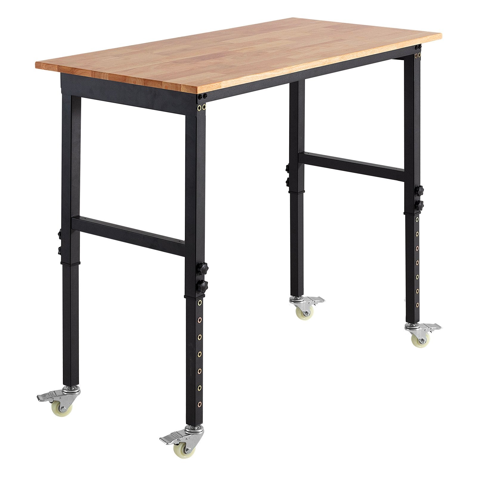 Mobile Adjustable Workbench with Oak Wood Top, 1500 lbs Capacity, 28.5-42.3 Inch Height, Heavy-Duty for Garage, Workshop, Home, and Office Use