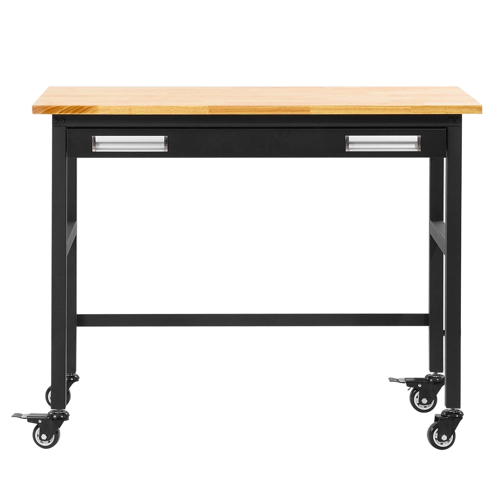 48" Heavy Duty Workbench with Oak Wood Top, 1500 lbs Capacity, Drawer Storage, Swivel Wheels for Garage, Workshop, Office, Home Use