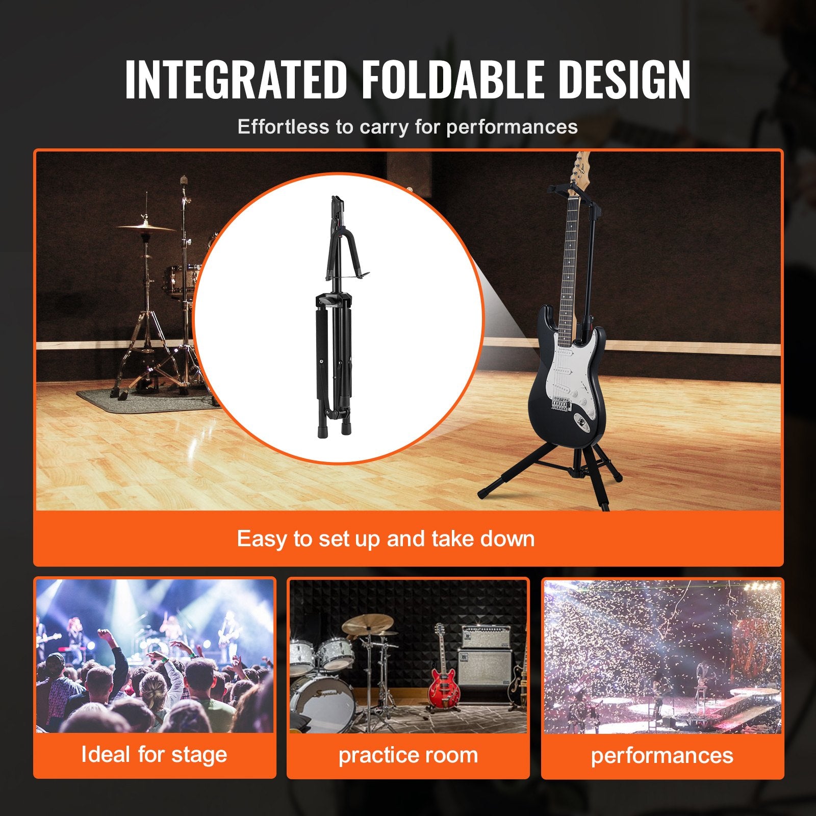 Adjustable Tripod Guitar Stand, 33 lbs Load, Foldable Rack for Acoustic, Electric, Classical & Bass Guitars, 35.4-47.2 in Height Range
