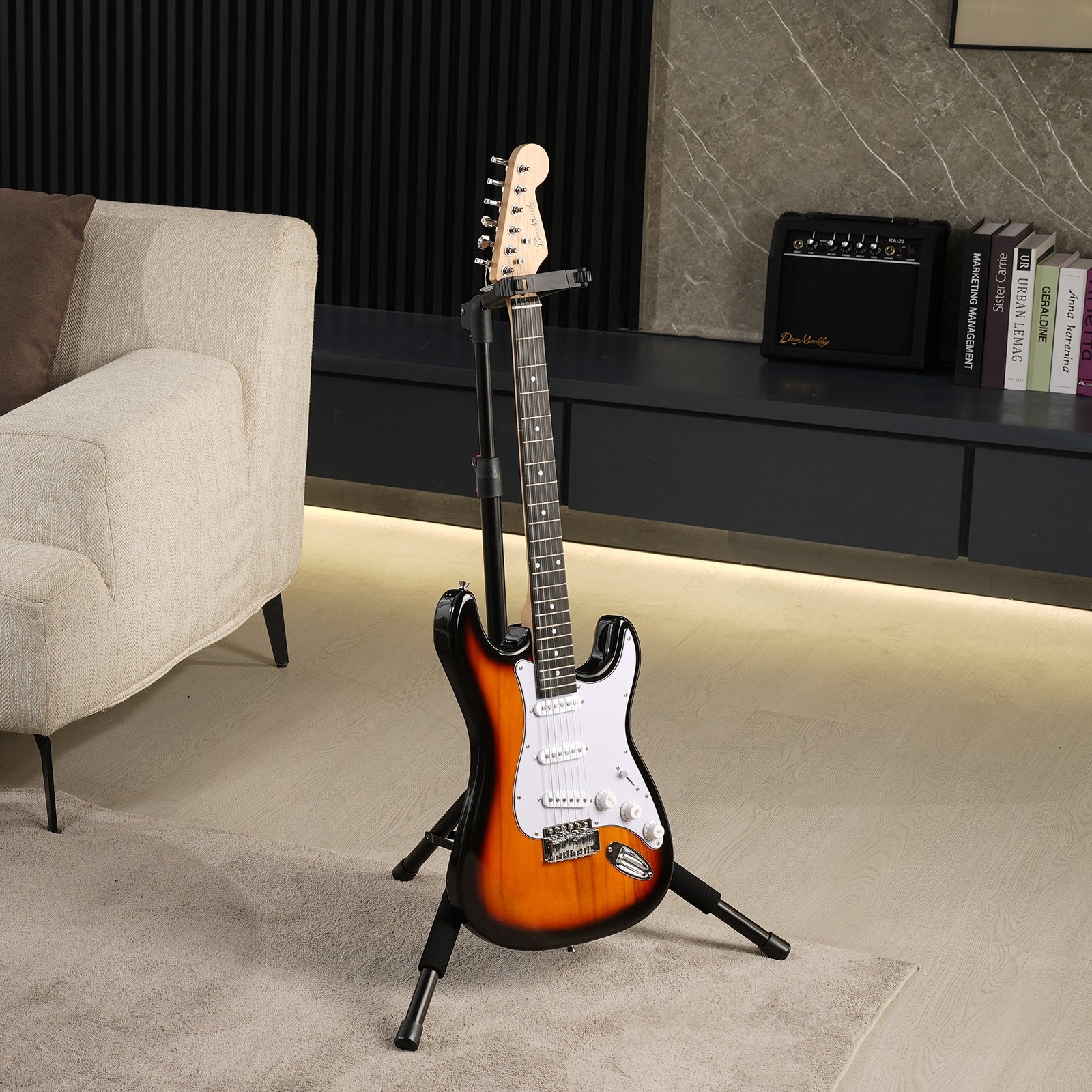Adjustable Tripod Guitar Stand, 33 lbs Load, Foldable Rack for Acoustic, Electric, Classical & Bass Guitars, 35.4-47.2 in Height Range