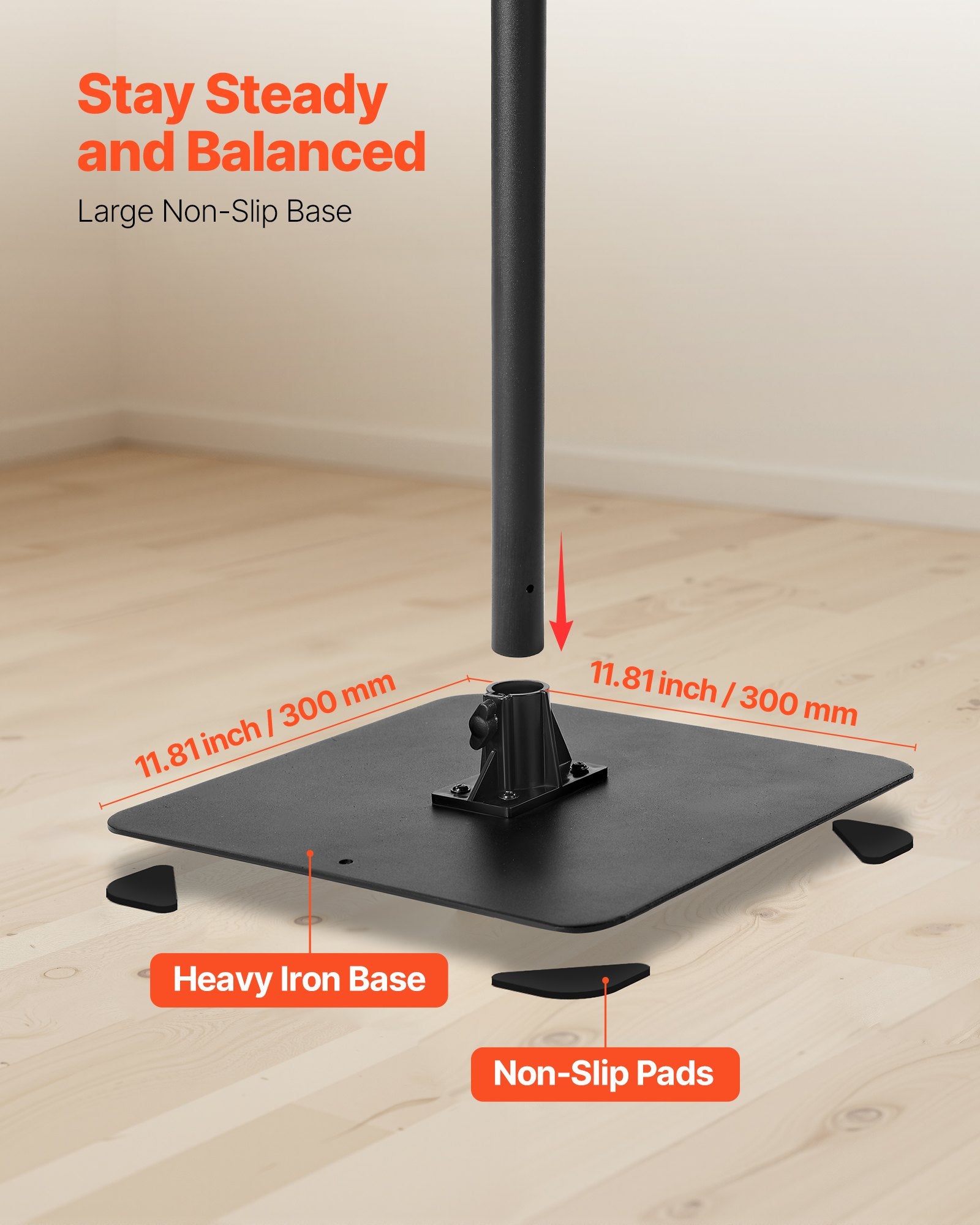 Adjustable Projector Floor Stand with 360° Rotation, Height 30.3-63.4", for Meetings, Outdoor Movies, Video, Gimbal, Tray Support