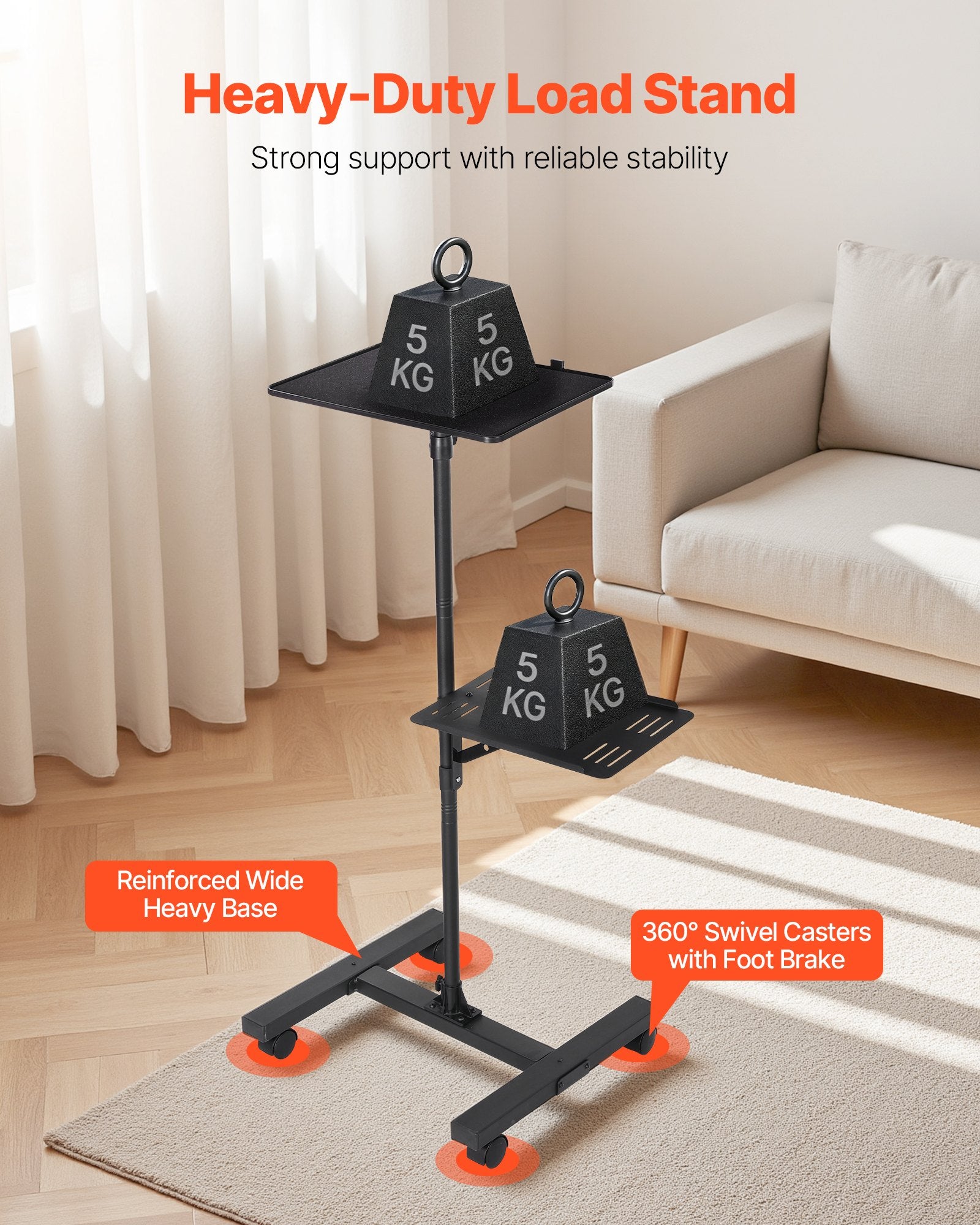 Adjustable Projector Stand with Dual Shelves for Laptops & Projectors, I-Beam Frame, Tripod for Meetings & Outdoor Movies, Height 33.86-53.54 inches
