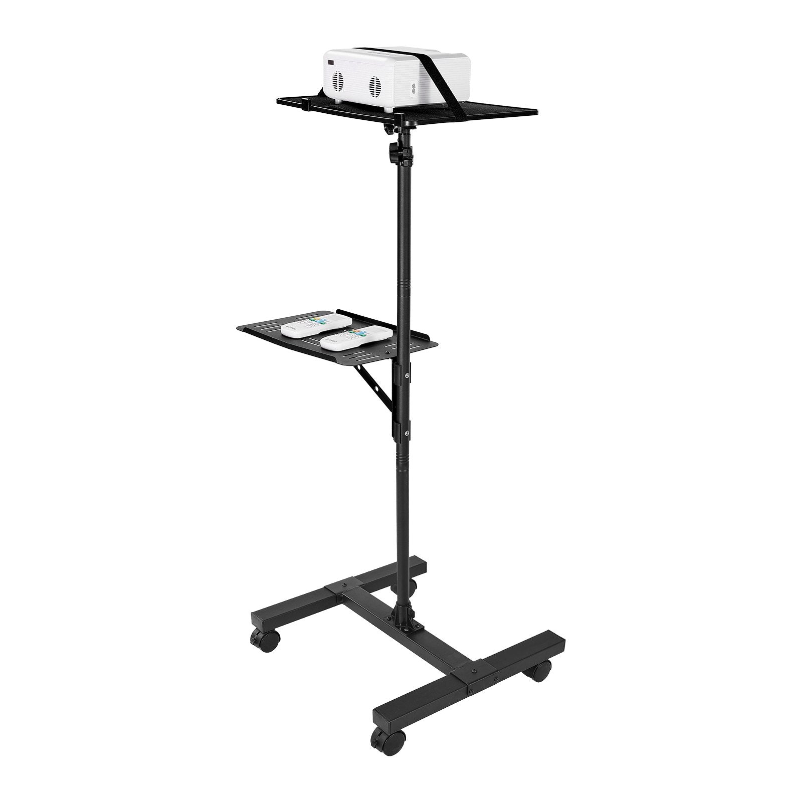 Adjustable Projector Stand with Dual Shelves for Laptops & Projectors, I-Beam Frame, Tripod for Meetings & Outdoor Movies, Height 33.86-53.54 inches