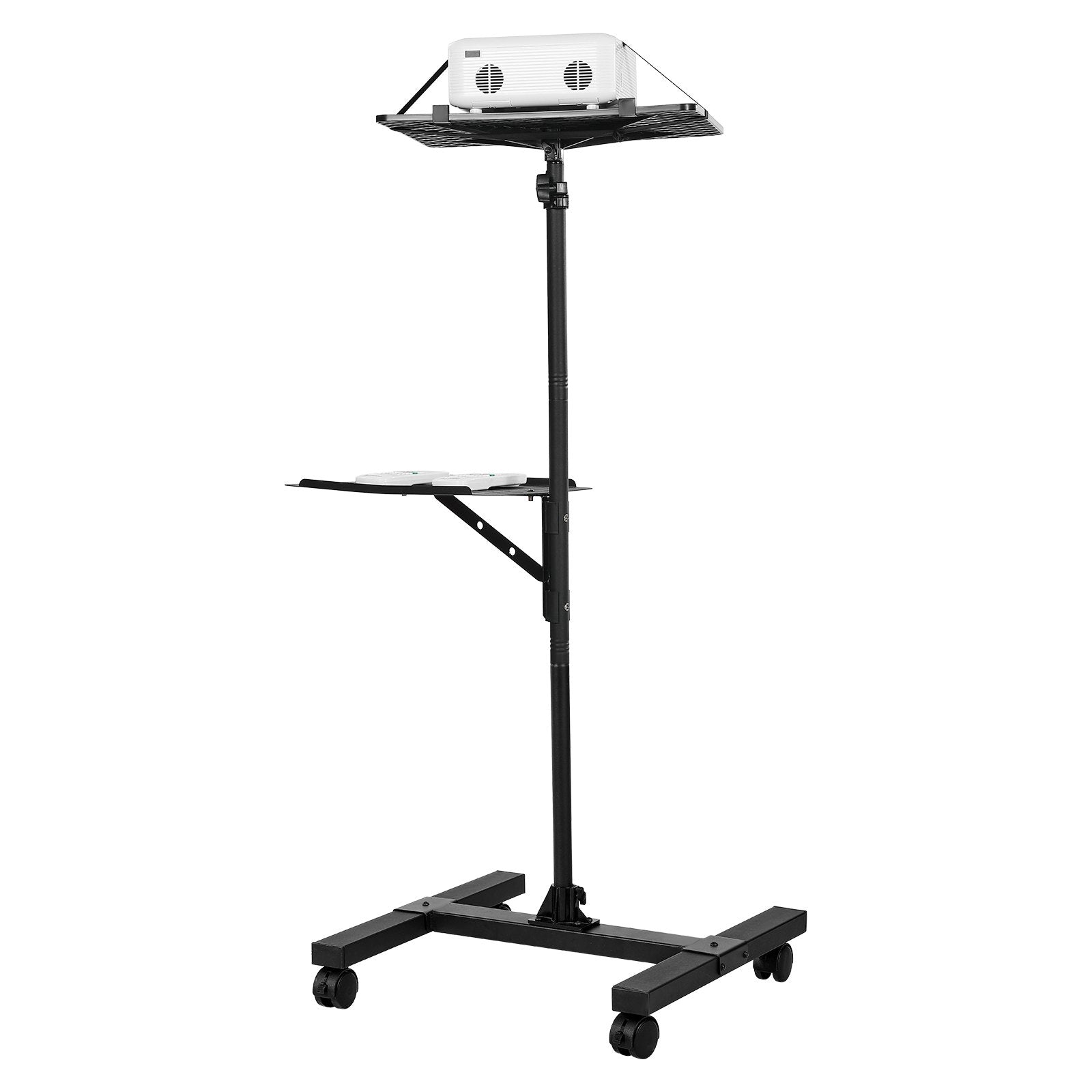 Adjustable Projector Stand with Dual Shelves for Laptops & Projectors, I-Beam Frame, Tripod for Meetings & Outdoor Movies, Height 33.86-53.54 inches