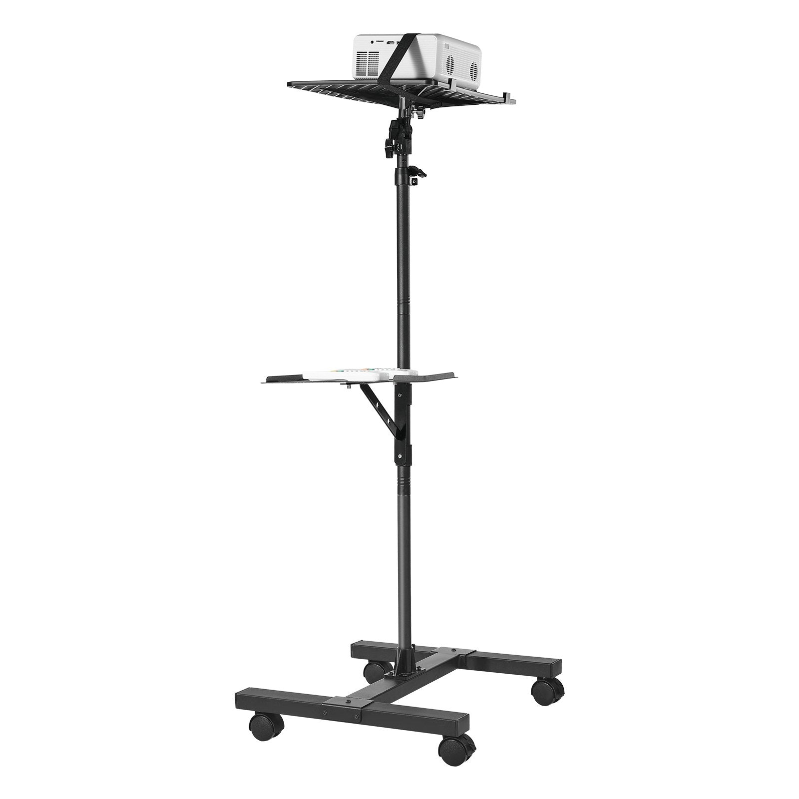 Adjustable Projector Stand with Dual Shelves for Laptops & Projectors, I-Beam Frame, Tripod for Meetings & Outdoor Movies, Height 33.86-53.54 inches