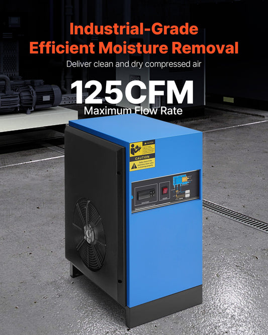 Industrial 125CFM Refrigerated Air Dryer with Color Screen Control, Automatic Drainage, for 20HP-30HP Compressors, 110-120V, Efficient Air-Drying System