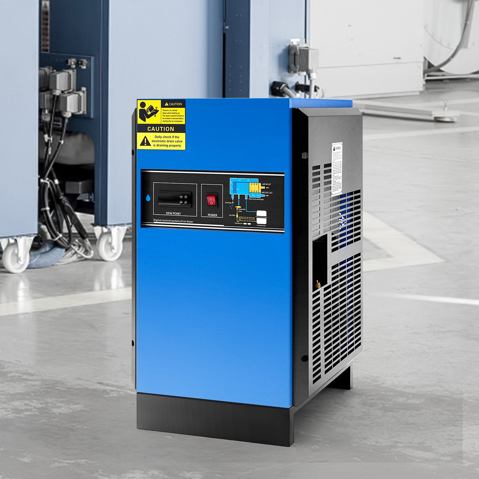 Industrial 125CFM Refrigerated Air Dryer with Color Screen Control, Automatic Drainage, for 20HP-30HP Compressors, 110-120V, Efficient Air-Drying System