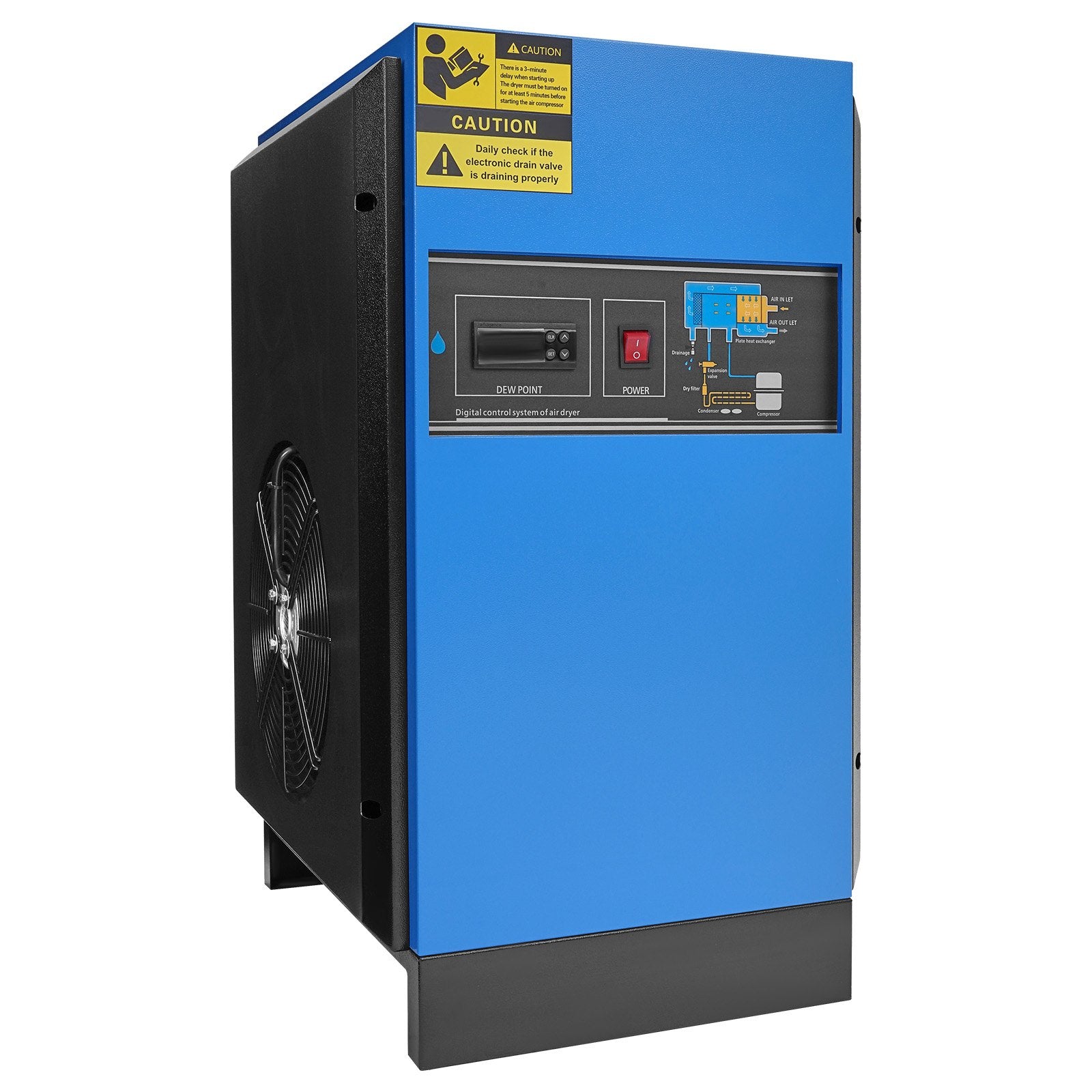 Industrial 125CFM Refrigerated Air Dryer with Color Screen Control, Automatic Drainage, for 20HP-30HP Compressors, 110-120V, Efficient Air-Drying System