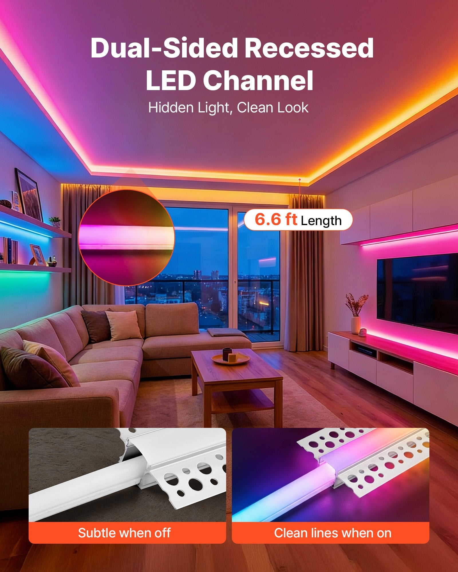 Trimless Recessed Plaster-in LED Channel 10-Pack, 6.6 ft Aluminum Profile with Milky Diffuser, End Caps, for Wall and Ceiling Lighting
