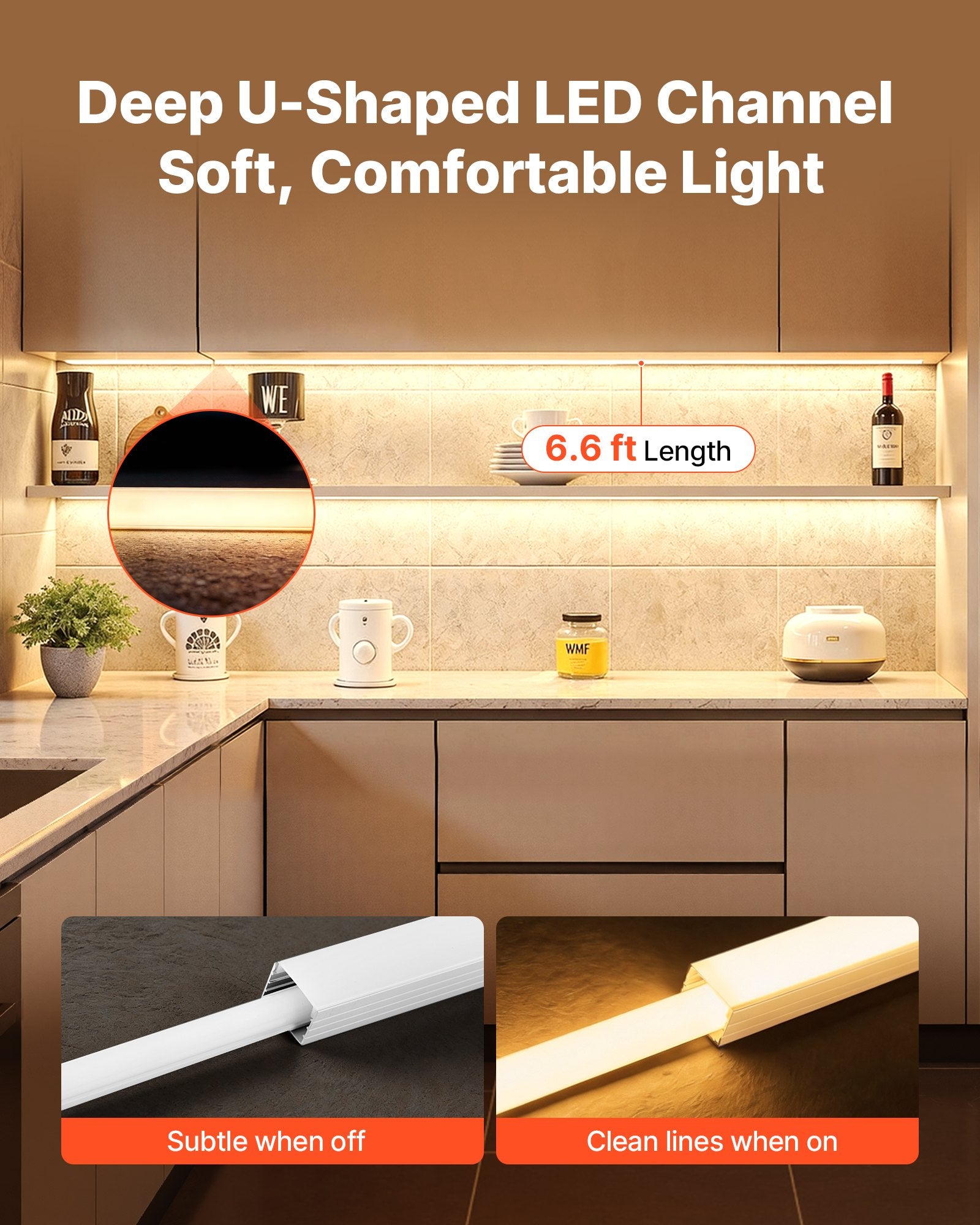 10-Pack 6.6ft/2M Deep U-Shape LED Aluminum Channel Kit with Milky Cover, End Caps, Mounting Clips - Ideal for Under Cabinet, Ceiling Cove Lighting, Easy Install, Glare-Free Premium Aluminum Profile for LED Strip Lights