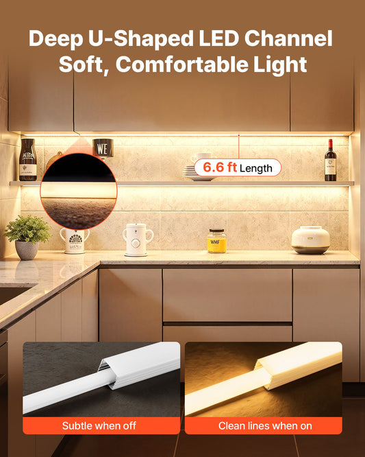 10-Pack 6.6ft/2M Deep U-Shape LED Aluminum Channel Kit with Milky Cover, End Caps, Mounting Clips - Ideal for Under Cabinet, Ceiling Cove Lighting, Easy Install, Glare-Free Premium Aluminum Profile for LED Strip Lights