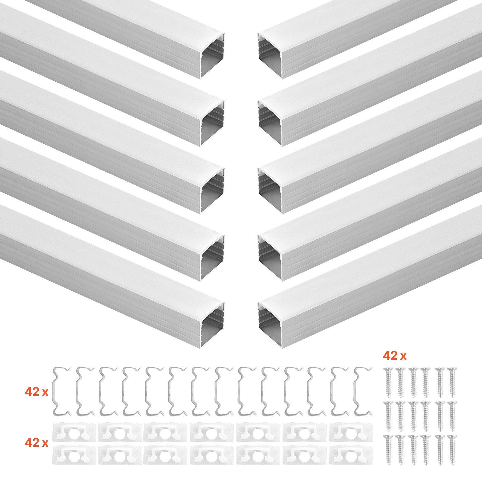 10-Pack 6.6ft/2M Deep U-Shape LED Aluminum Channel Kit with Milky Cover, End Caps, Mounting Clips - Ideal for Under Cabinet, Ceiling Cove Lighting, Easy Install, Glare-Free Premium Aluminum Profile for LED Strip Lights