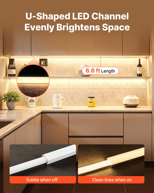 10-Pack 6.6 ft U-Shape LED Aluminum Channel Kit, Milky Cover & Mounting Clips, Ideal for Under Cabinet LED Strip Light Installation