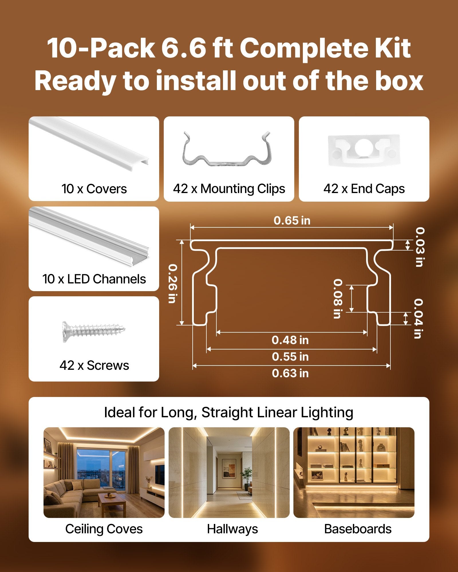 10-Pack 6.6 ft U-Shape LED Aluminum Channel Kit, Milky Cover & Mounting Clips, Ideal for Under Cabinet LED Strip Light Installation
