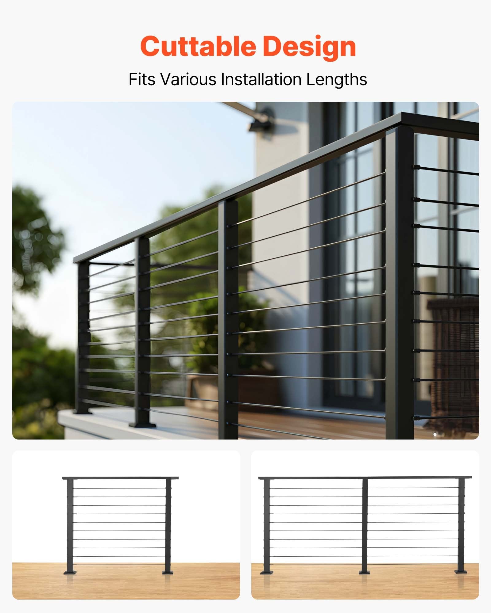 6.5 ft Cable Railing Kit with Posts, Matte Black Stainless Steel Handrail for Steps, Decks, Balconies - Easy Install, Cuttable, Indoor/Outdoor Use