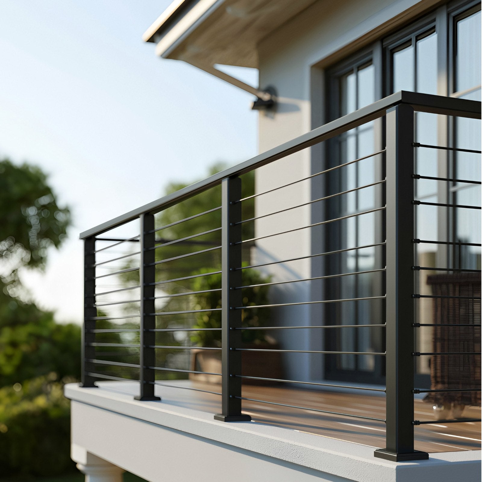 6.5 ft Cable Railing Kit with Posts, Matte Black Stainless Steel Handrail for Steps, Decks, Balconies - Easy Install, Cuttable, Indoor/Outdoor Use