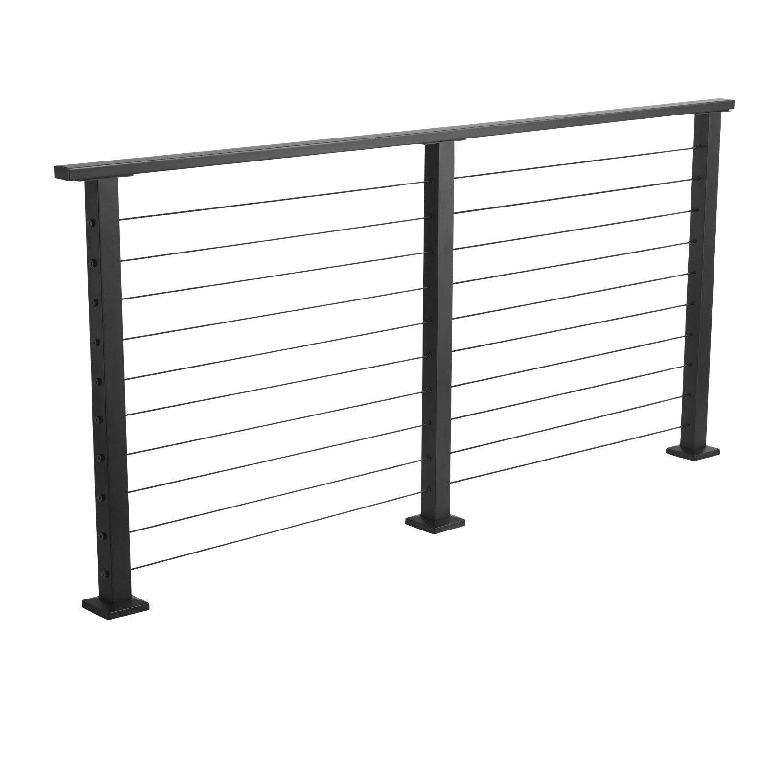6.5 ft Cable Railing Kit with Posts, Matte Black Stainless Steel Handrail for Steps, Decks, Balconies - Easy Install, Cuttable, Indoor/Outdoor Use