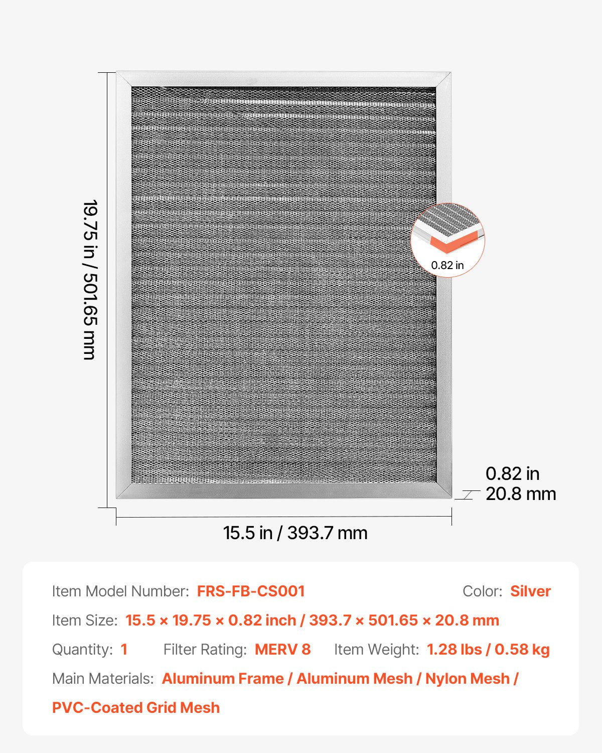 Washable 16x20x1 Electrostatic Air Filter for AC/HVAC Systems, MERV 8, Aluminum Frame, Long-Lasting, Easy Maintenance, Healthier Air