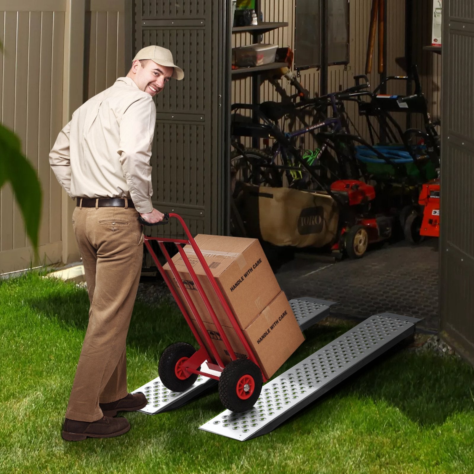 Durable Aluminum Loading Ramps Set, 2 Pcs, 47.2x8.5 in, 880 Lbs Capacity, Anti-Slip, Easy Storage for ATV, Tractors, Lawn Mowers, Carts