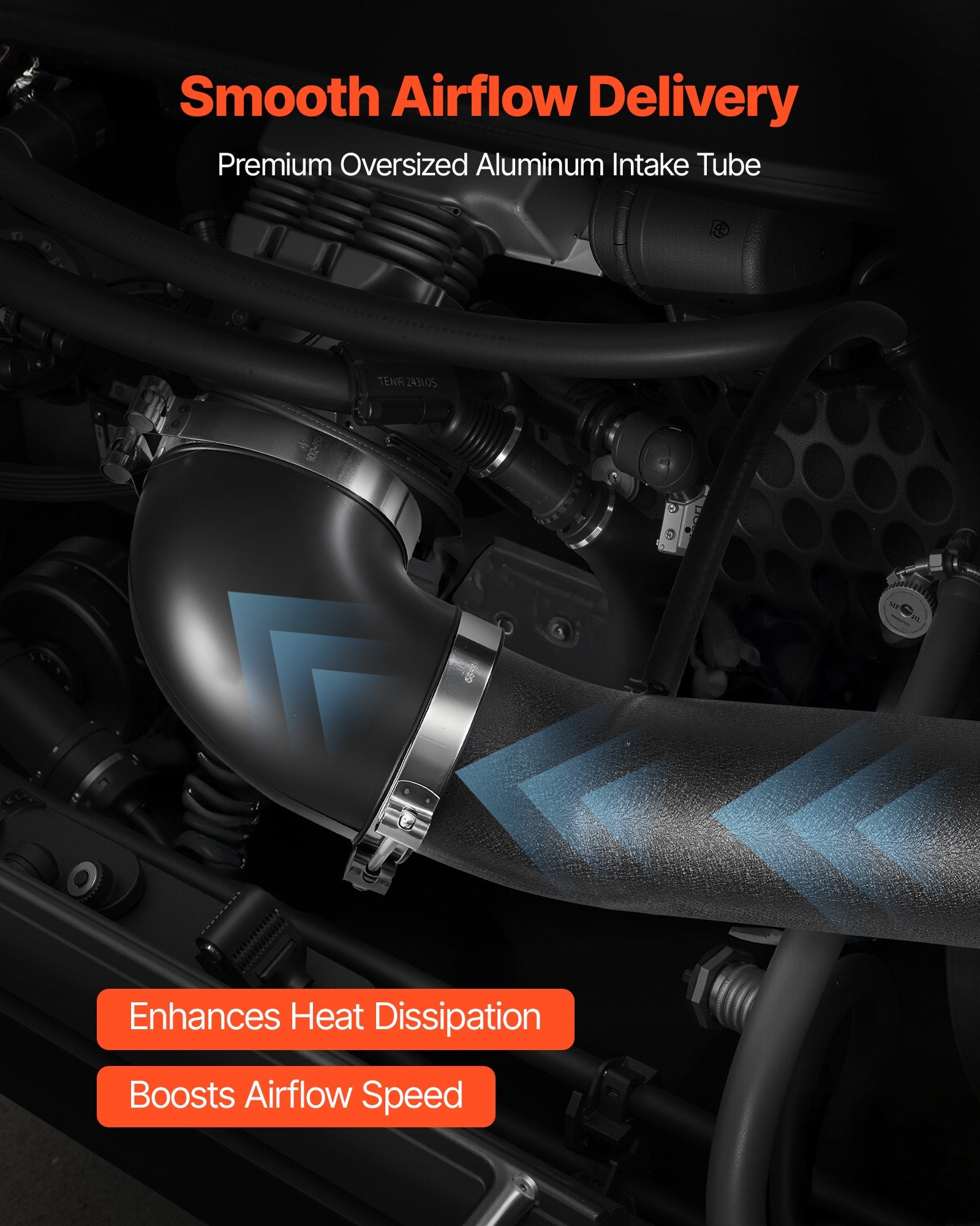 Enhanced 3.5" Cold Air Intake System with Heat Shield for 2007-2008 Cadillac, Chevy, GMC - Boost Horsepower, Non-Woven Filter, Aluminum Tube