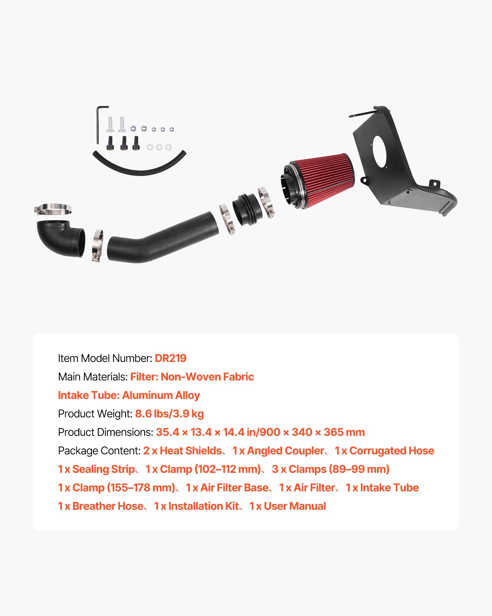 Enhanced 3.5" Cold Air Intake System with Heat Shield for 2007-2008 Cadillac, Chevy, GMC - Boost Horsepower, Non-Woven Filter, Aluminum Tube