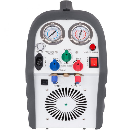 Portable 1/2HP Refrigerant Recycling Unit for HVAC and Automotive Air Conditioning Repair, 115V AC, 558psi, Grey
