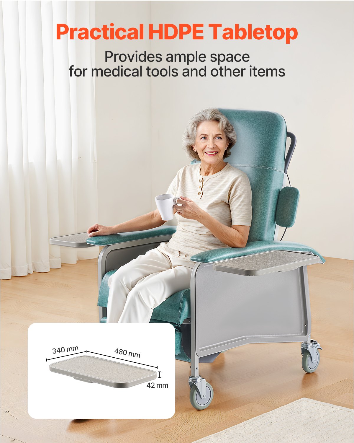 Advanced Geri Chair Recliner with 4-Position Backrest, Trendelenburg Medical Recliner for Nursing Homes, Hospital & Geriatric Care with Wheels & Trays