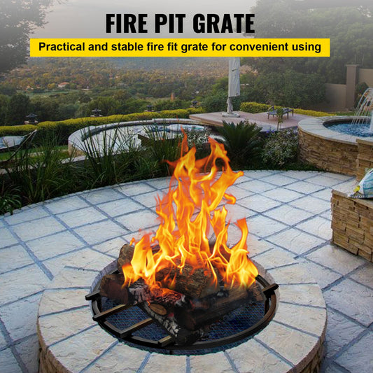 Robust 18" Round Fire Pit Grate with Removable Legs - Heavy Duty Iron, Black Finish for Efficient Fireplace & Firepit Burning, Wood & Charcoal Compatible