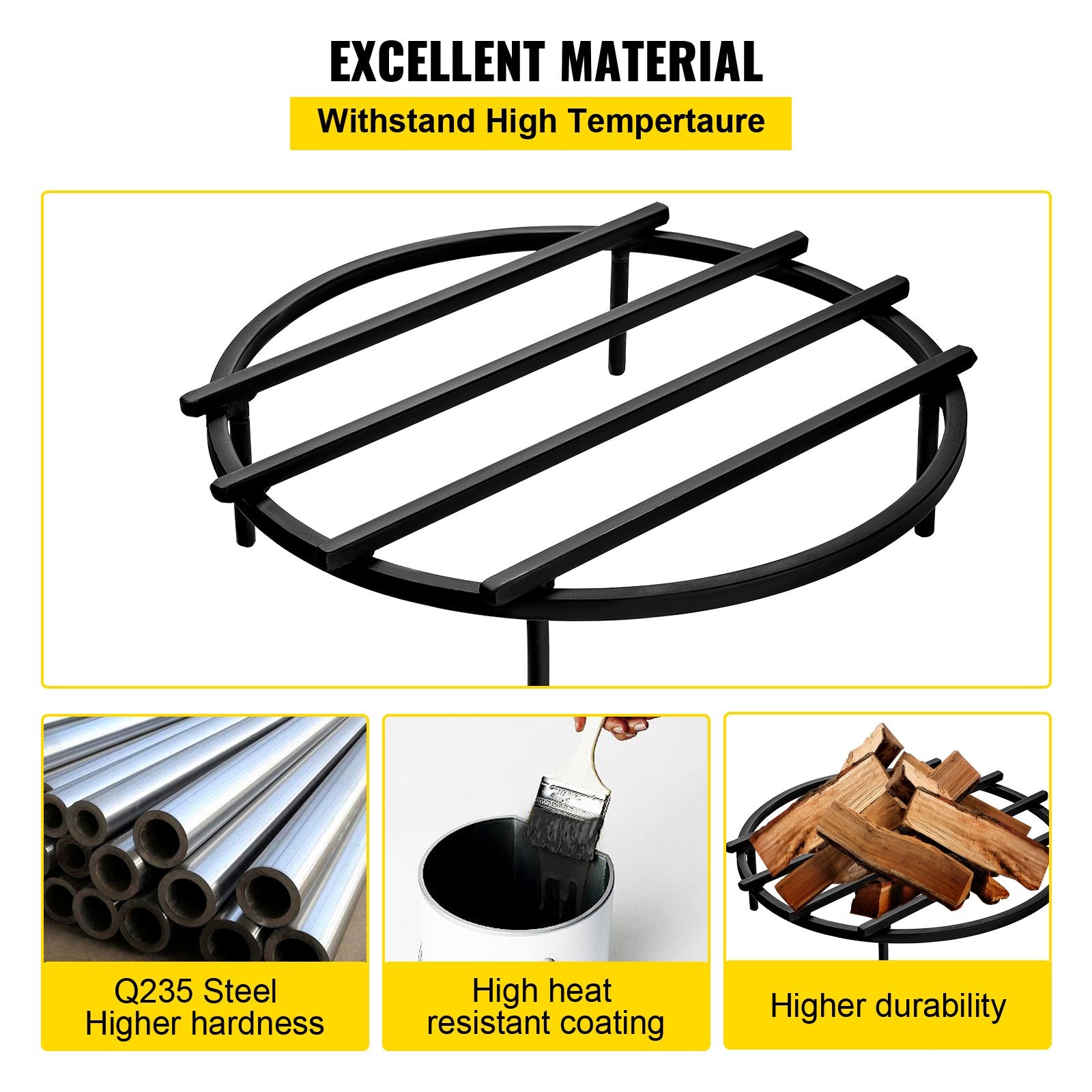 Robust 18" Round Fire Pit Grate with Removable Legs - Heavy Duty Iron, Black Finish for Efficient Fireplace & Firepit Burning, Wood & Charcoal Compatible