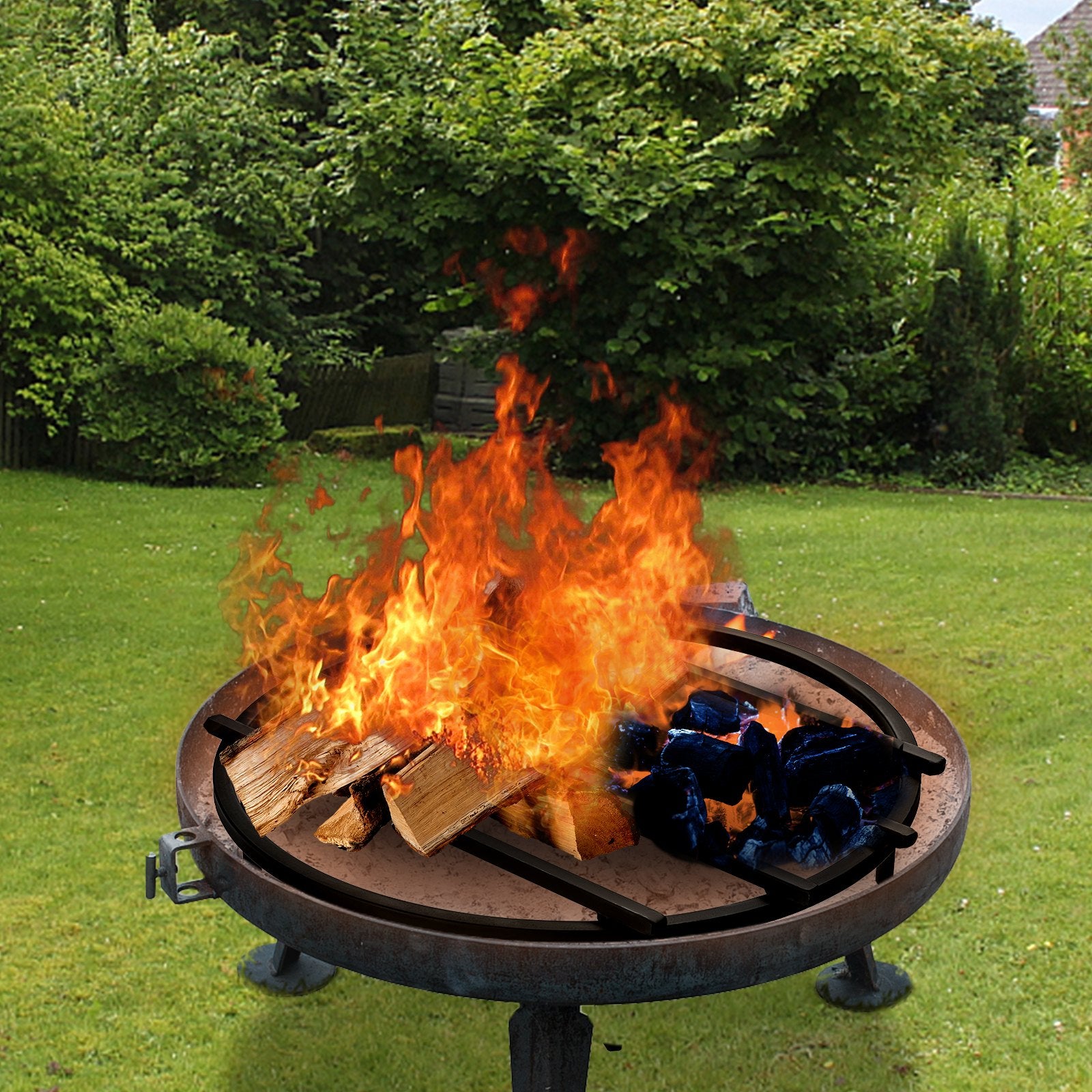Robust 18" Round Fire Pit Grate with Removable Legs - Heavy Duty Iron, Black Finish for Efficient Fireplace & Firepit Burning, Wood & Charcoal Compatible