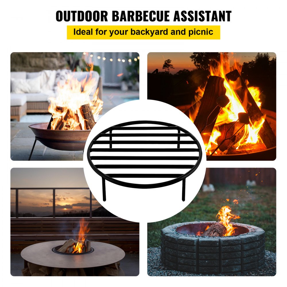 Durable Round Fire Pit Grate with Removable Legs for Wood Burning, 19-Inch Iron Grate for Fireplace and Outdoor Firepits