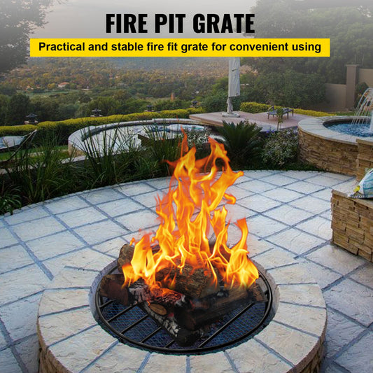 Heavy Duty 19" Round Fire Pit Grate with Removable Legs, Black Iron Firewood Grate for Fireplace & Outdoor Firepits, Easy Installation