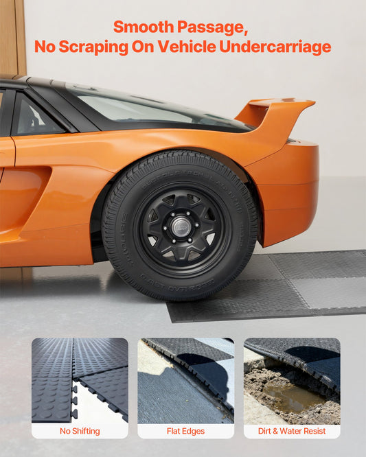 Sturdy PVC Garage Floor Edge Kit - 12 Edges & 4 Corners, Slip-Resistant, Fits 4-Sided Interlocking Mats, Black, Easy Maintenance